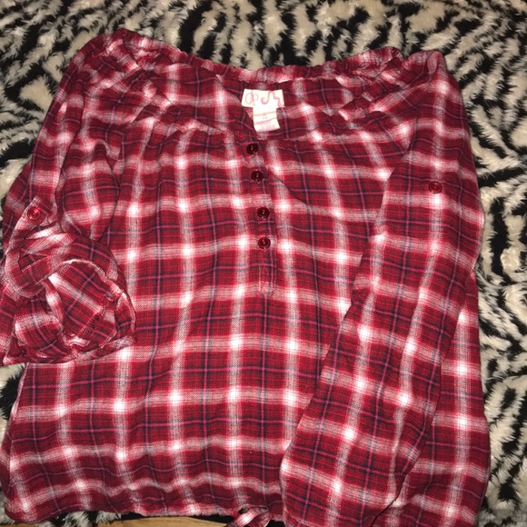 Op Medium Red plaid top button tie back sleeved - Picture 2 of 4